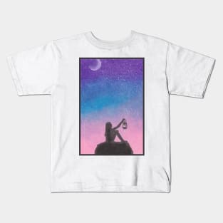 Girl in Beautiful Night Sky Kids T-Shirt